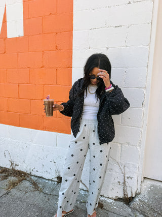 midnight rain polka dot jacket