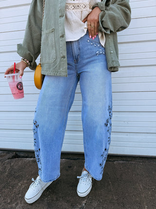 azalea eyelet barrel jeans