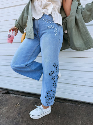 azalea eyelet barrel jeans