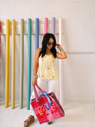 sunshine polka dot top