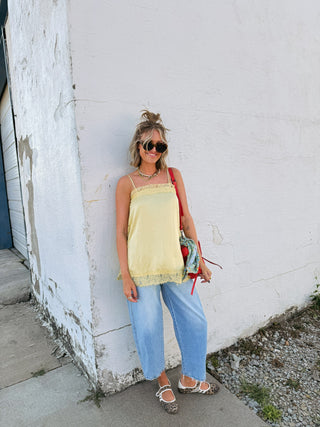teenage dream lace tank top - yellow