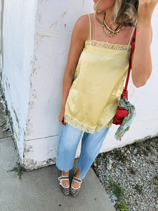 teenage dream lace tank top - yellow