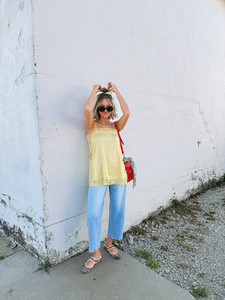 teenage dream lace tank top - yellow