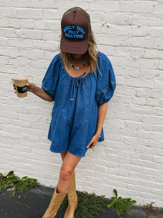 dancing queen denim romper