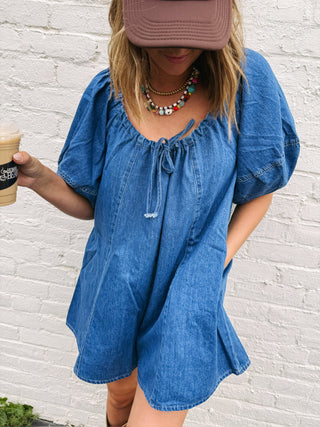 dancing queen denim romper