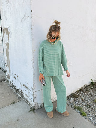 soulmate stripe two piece set - green