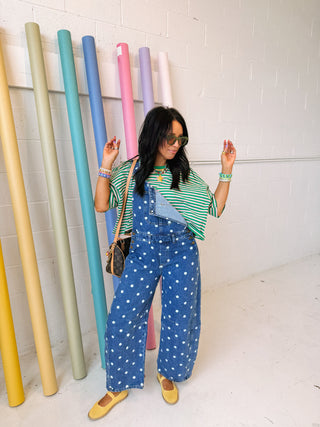 paper route polka dot overalls