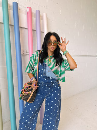 paper route polka dot overalls