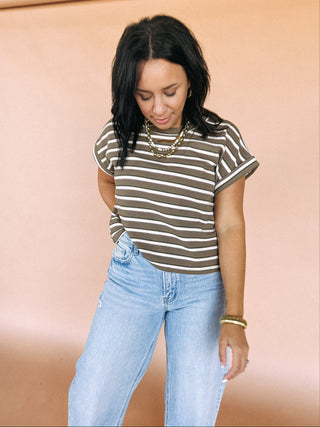mocha cream stripe top