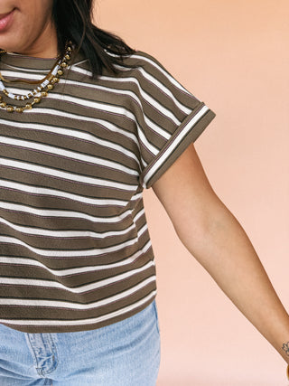 mocha cream stripe top