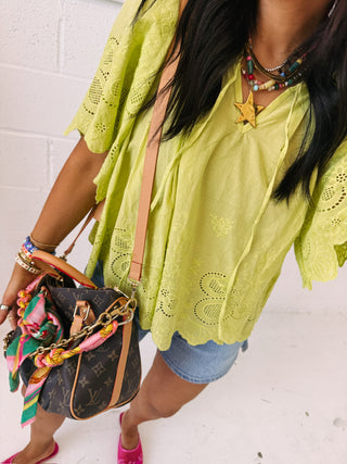 enchanted eyelet top - lime