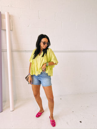 enchanted eyelet top - lime