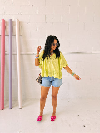 enchanted eyelet top - lime