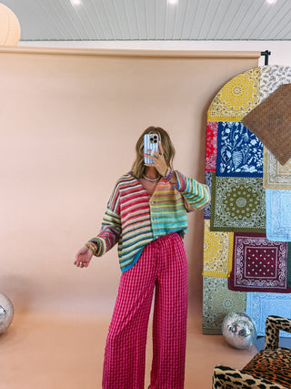 fuchsia fever gingham pants