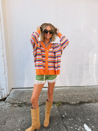 oversized care free stripe cardigan