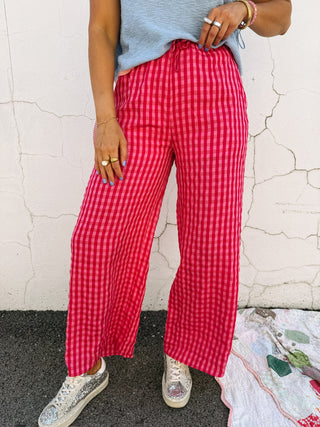 fuchsia fever gingham pants