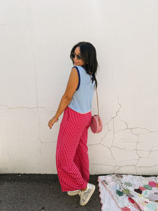 fuchsia fever gingham pants