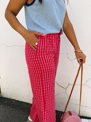 fuchsia fever gingham pants