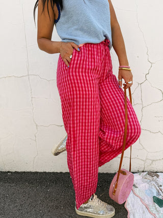 fuchsia fever gingham pants