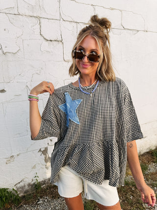 shoot for the stars gingham top