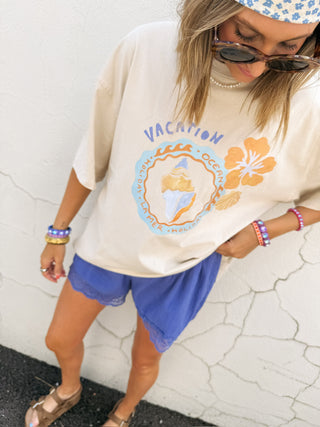 oversized beach vacay graphic tee