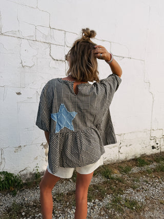 shoot for the stars gingham top