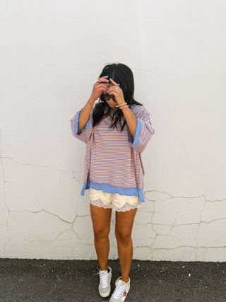 oversized angelfish top - blue / orange