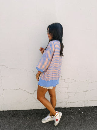 oversized angelfish top - blue / orange