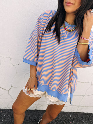 oversized angelfish top - blue / orange