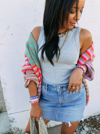 blank space ribbed tank top - grey
