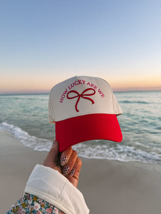 ETTA OG | how lucky are we trucker hat - red/pink