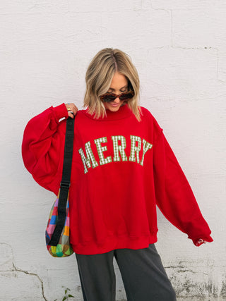 gingham merry mock neck - red / green
