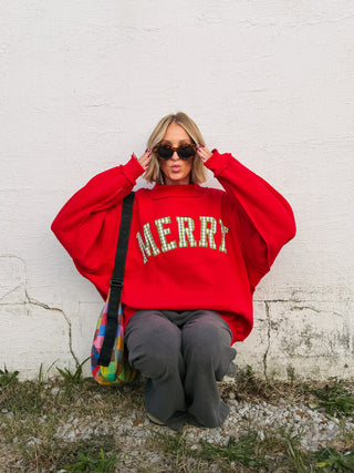 gingham merry mock neck - red / green