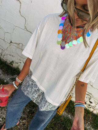 poker face lace tee - white