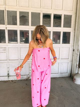 pink flamingo polka dot top