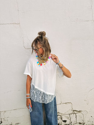 poker face lace tee - white