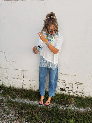 poker face lace tee - white