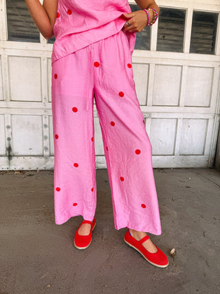 pink flamingo polka dot pants