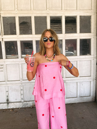 pink flamingo polka dot top