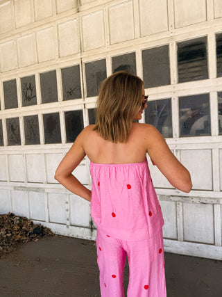 pink flamingo polka dot top