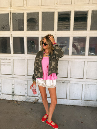 pink flamingo polka dot top