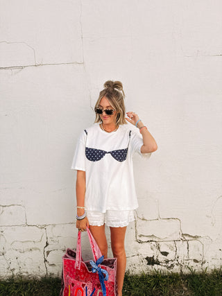 polka dot bikini tee - navy