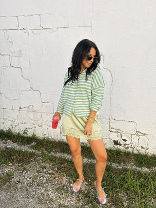 piper striped cardigan - blue / green