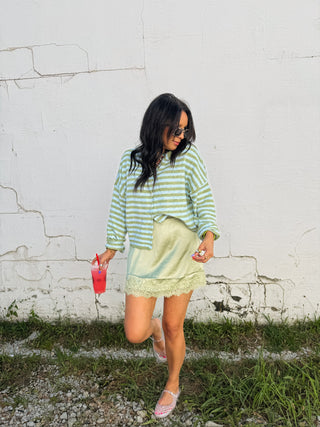 piper striped cardigan - blue / green