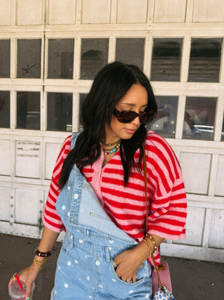 raspberry button sweater