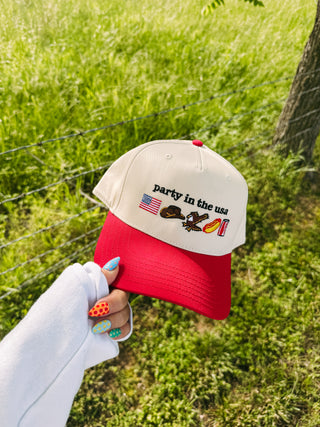 ETTA OG | party in the usa icon trucker hat - cream/red