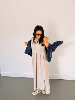 misty grey crochet dress