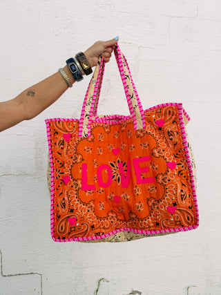 all you need is love tote bag - orange